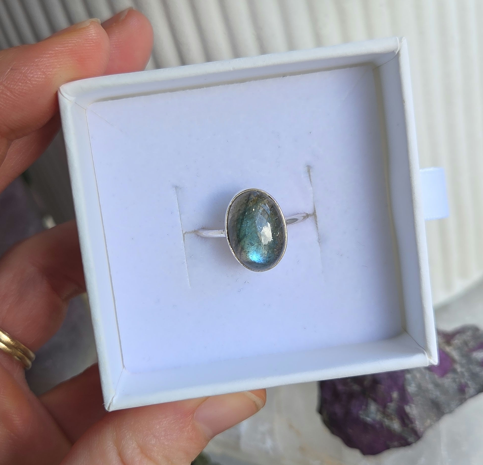 Labradorite Ring - 925 Silver (adjustable)