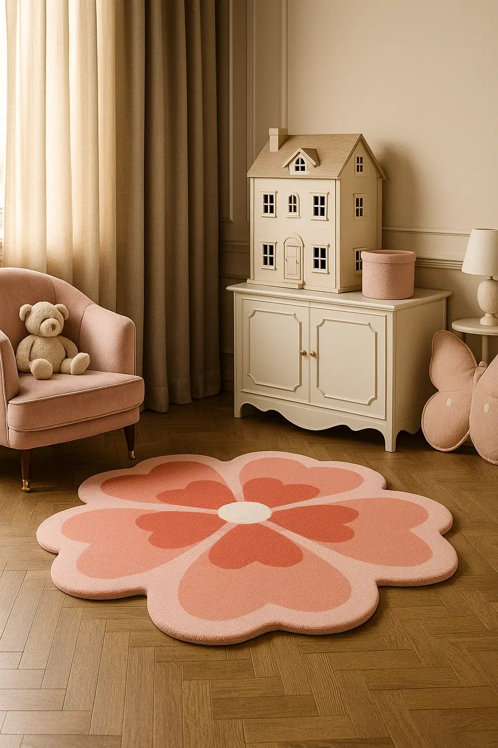 Pink Flower Shaped Rug – Soft Heart Petal Carpet for Living Room, Bedroom & Kids