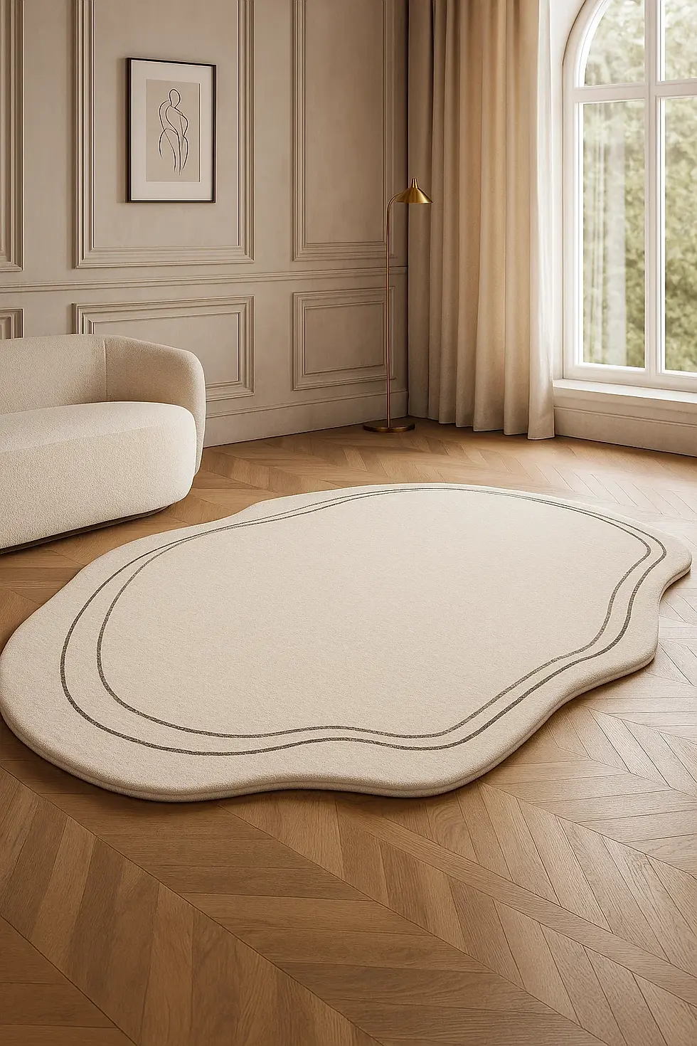 Thumbnail: Modern Irregular Wool Rug– Wavy Cream Minimalist Carpet for Living Room & Lounge