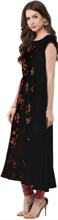Thumbnail: Black Printed Crepe Kurti