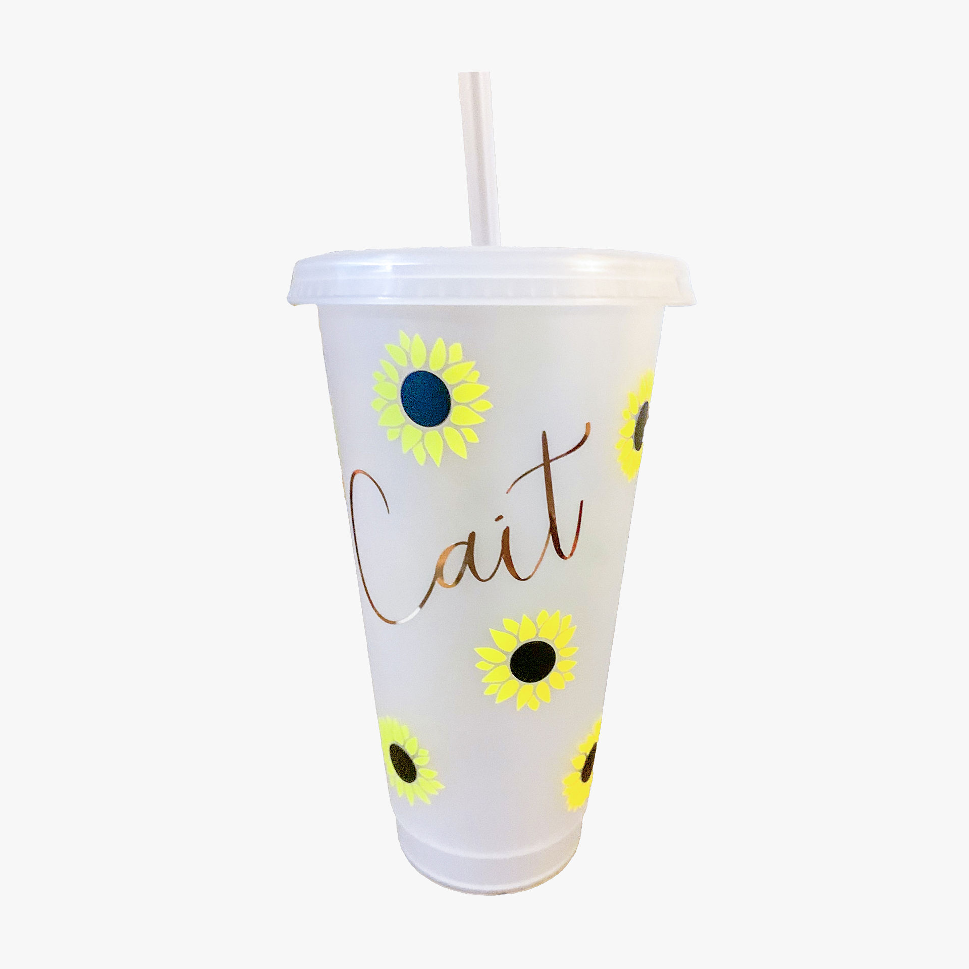 Personalised Sunflower Cold Cup with Straw