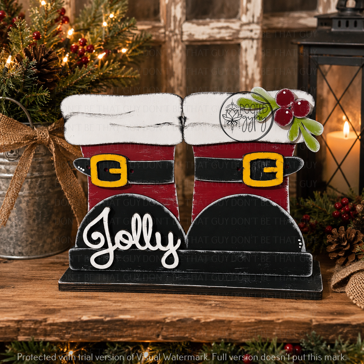 Jolly Santa Boots Christmas Shelf Sitter | Farmhouse Holiday Decor