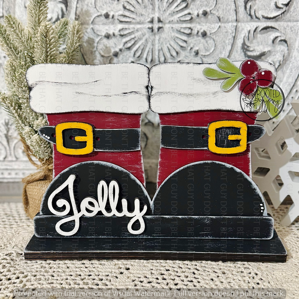 Thumbnail: Jolly Santa Boots Christmas Shelf Sitter | Farmhouse Holiday Decor