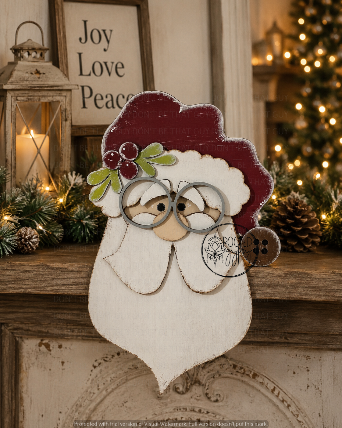 Rustic Santa Beard Mantle Hanger | Handmade Wooden Christmas Shelf Decor