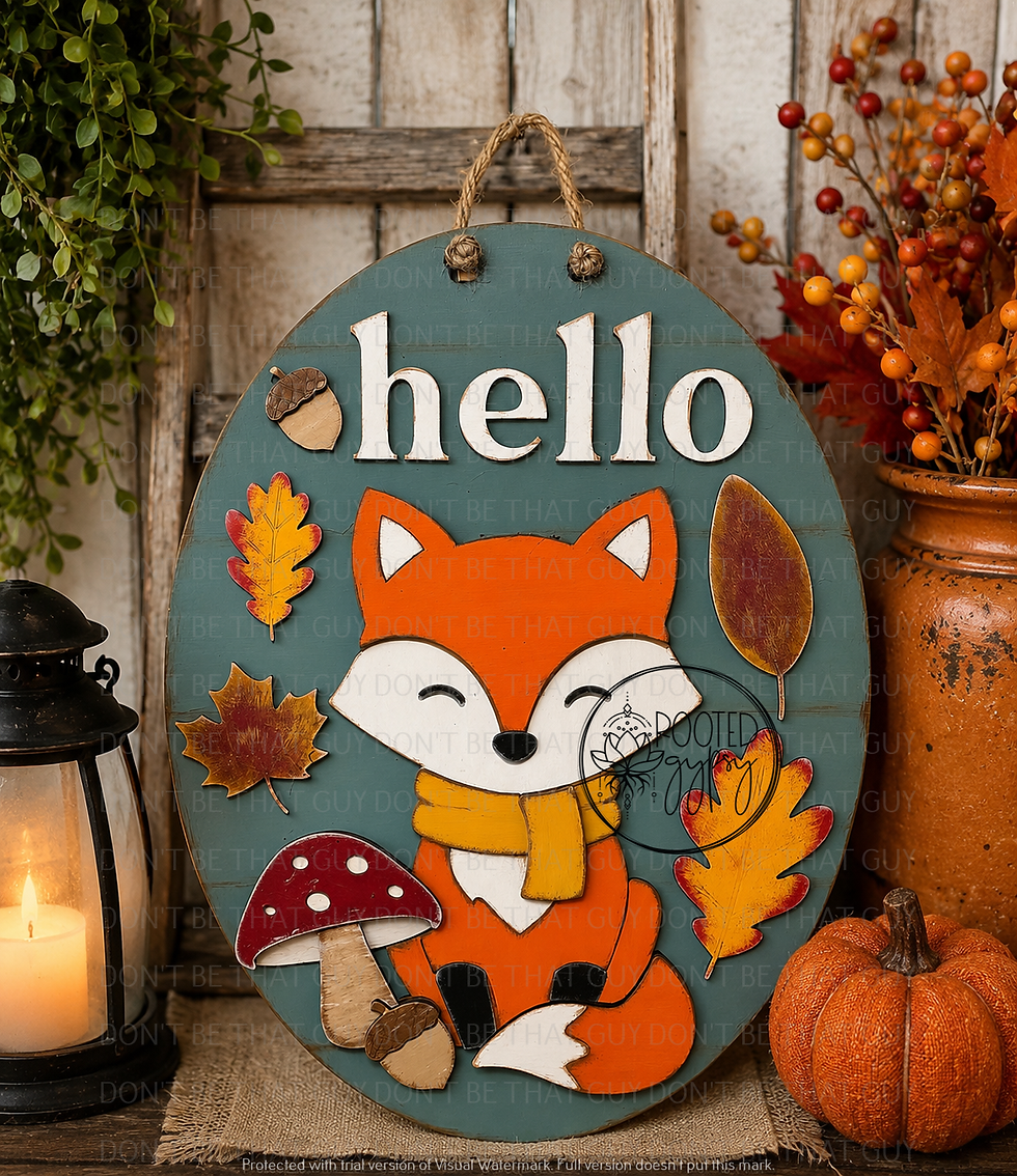 Thumbnail: Hello Fox Fall Door Hanger | Hand Painted Wooden Autumn Door Decor | Rustic Farm