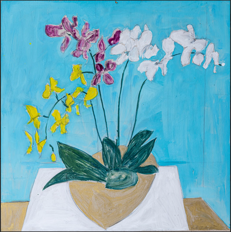 Abstracted geometrical orchid flowers in a pot