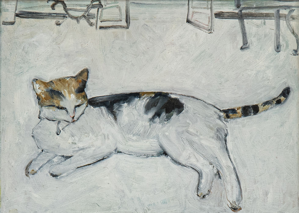 Painting of reclining cat