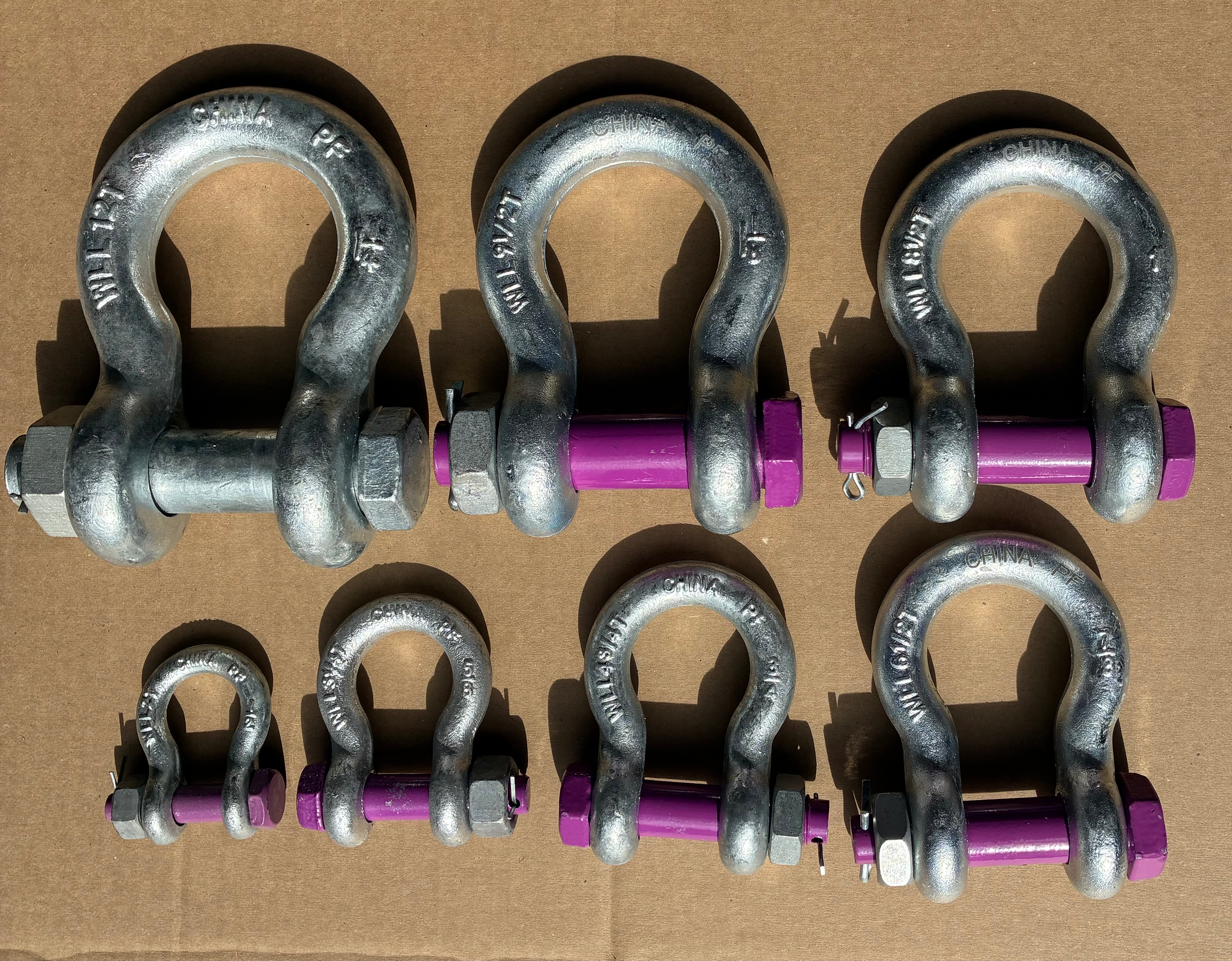 1/2”, 5/8”, 3/4”, 7/8”, 1”, 1-1/8” &1-1/4” GALV. SAFETY BOLT ANCHOR SHACKLES