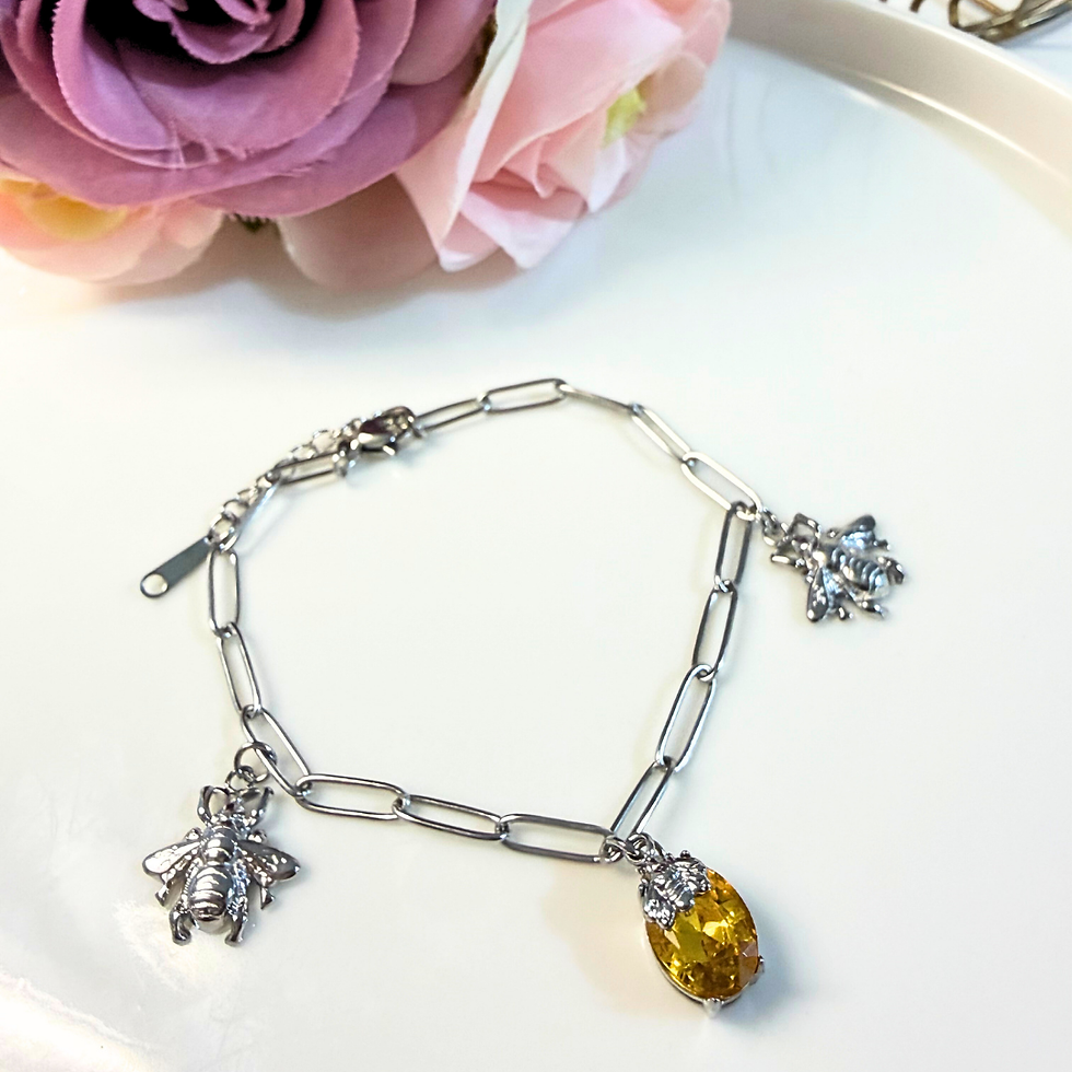 Miniatura: Pulsera  Abejas Plateada