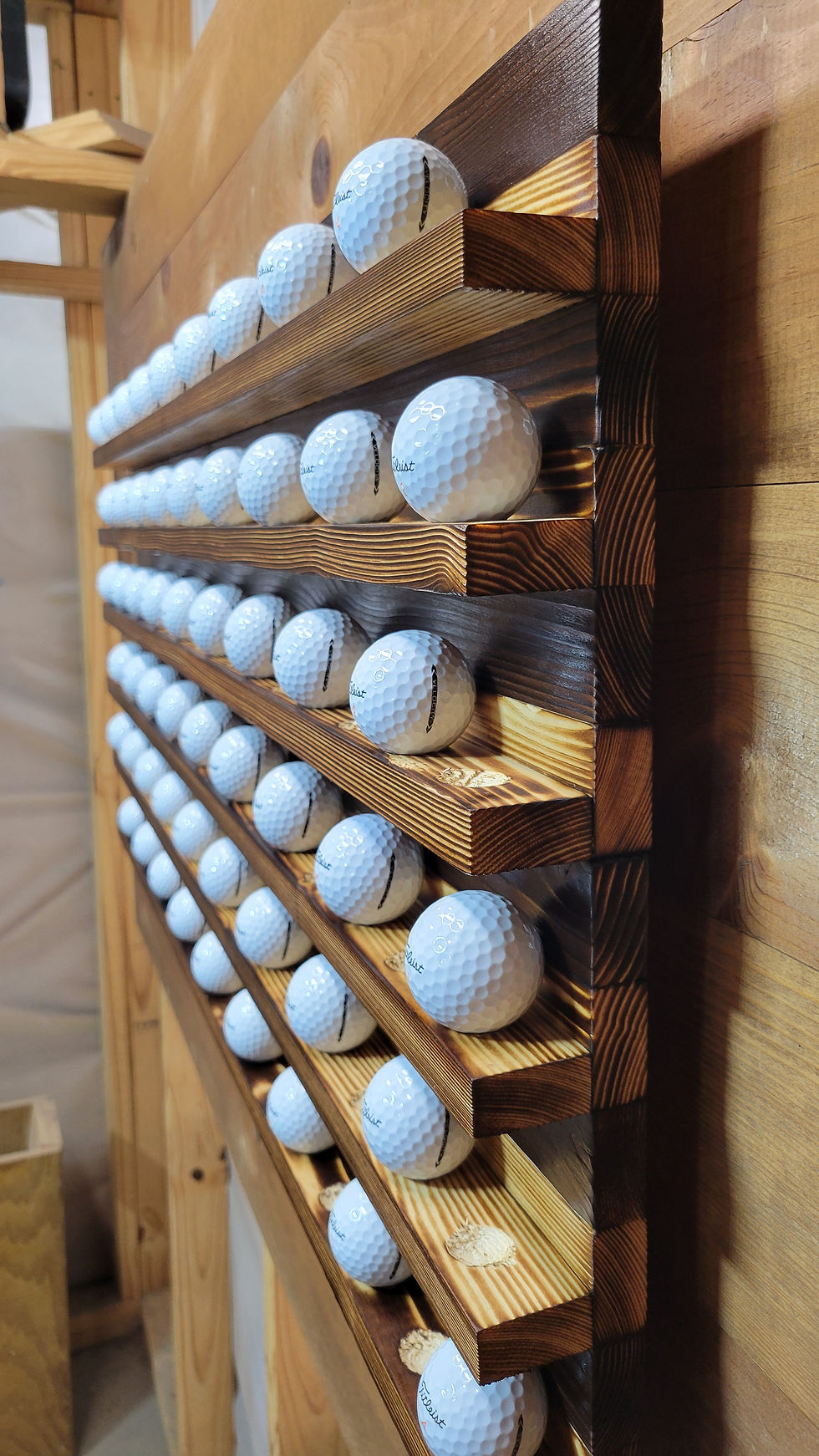 Thumbnail: Charred Wooden Golf Ball Display, Holds 108 Balls