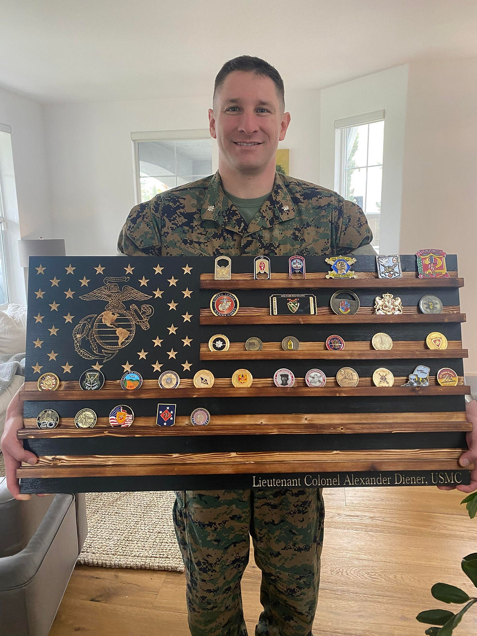 Thumbnail: Subdued USMC Marines Challenge Coin Display Flag, Holds 90-100 Coins