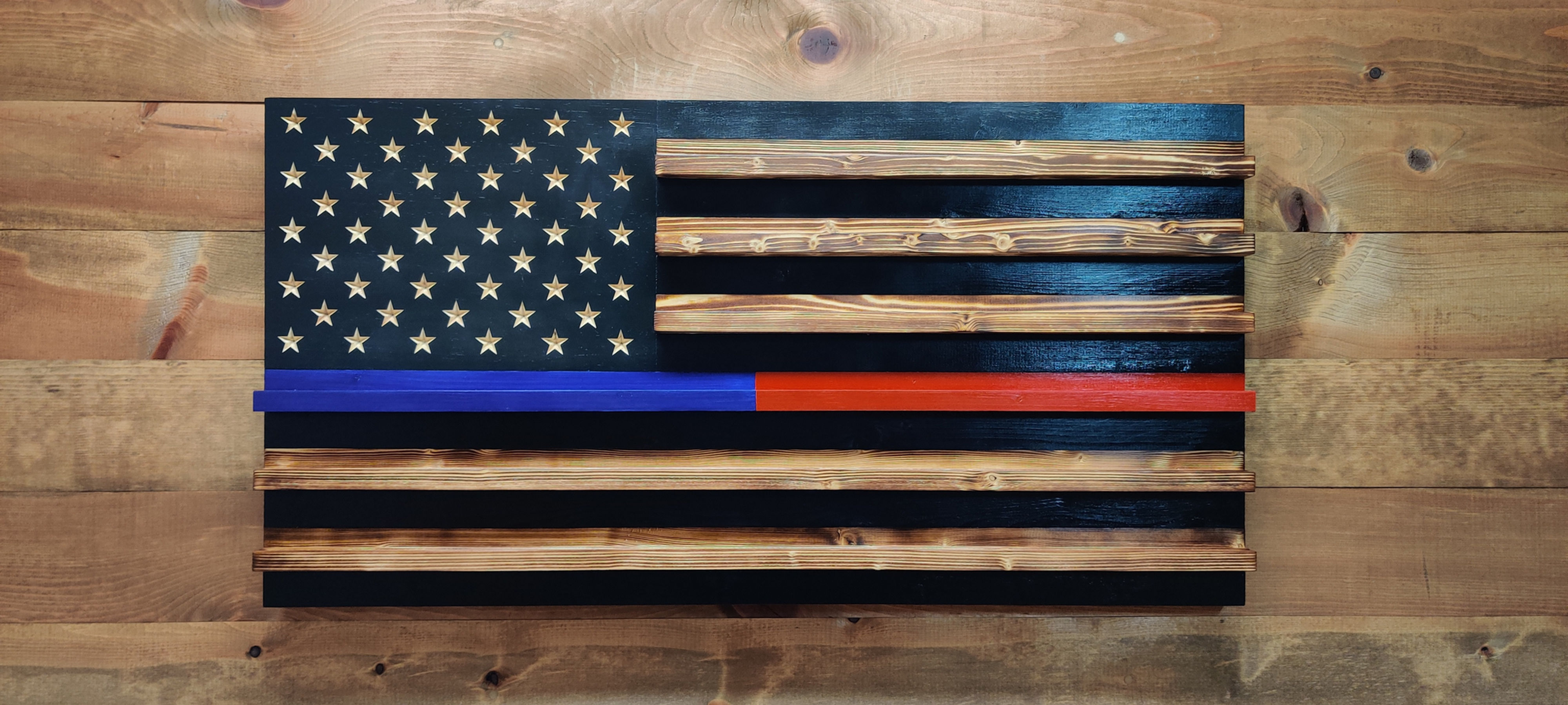 Split Blue / Red Line Challenge Coin Display Flag, Holds 90-100 Coins