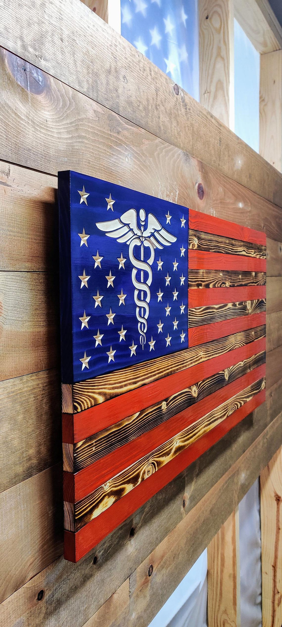 Thumbnail: Rustic Carved Medical Caduceus Wooden Flag - Doctors, Nurses, Paramedics, etc