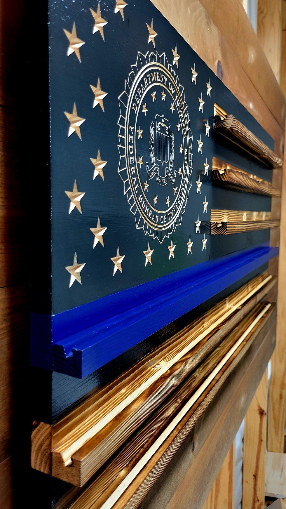 Thumbnail: FBI Seal Thin Blue Line Challenge Coin Display Flag, Holds 9