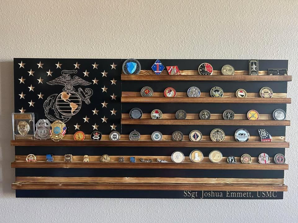 Thumbnail: Subdued USMC Marines Challenge Coin Display Flag, Holds 90-100 Coins