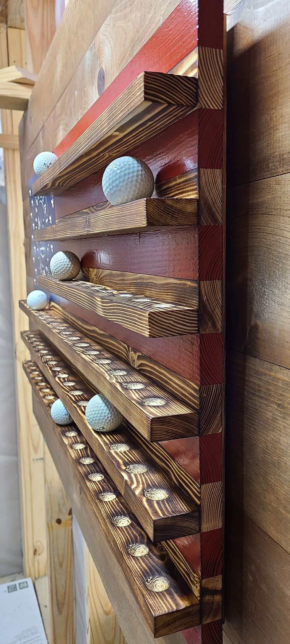 Thumbnail: U.S. Navy Golf Ball Wooden Flag Display, Holds 87 Golf Balls