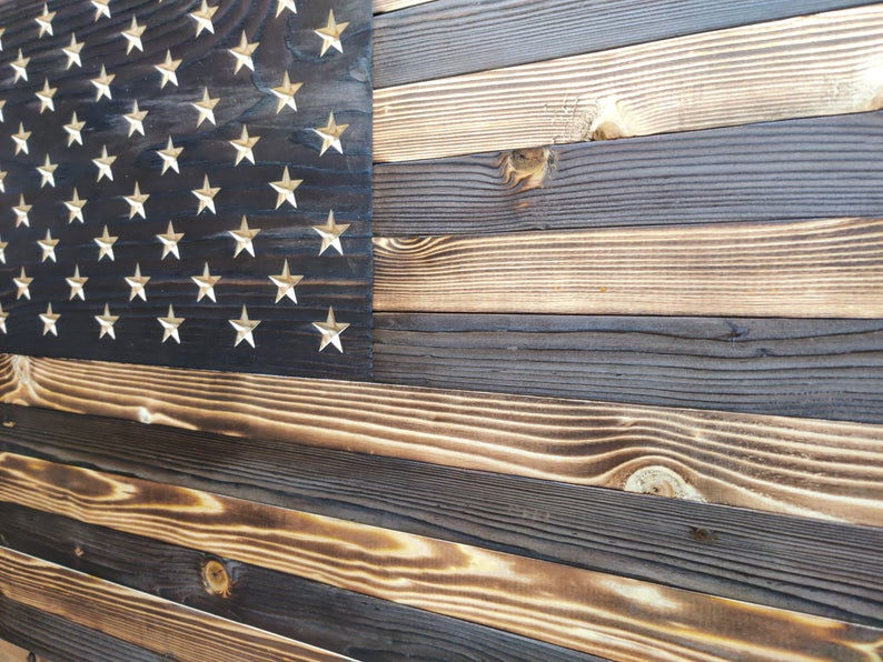 Thumbnail: Charred Natural Finish Carved American Flag