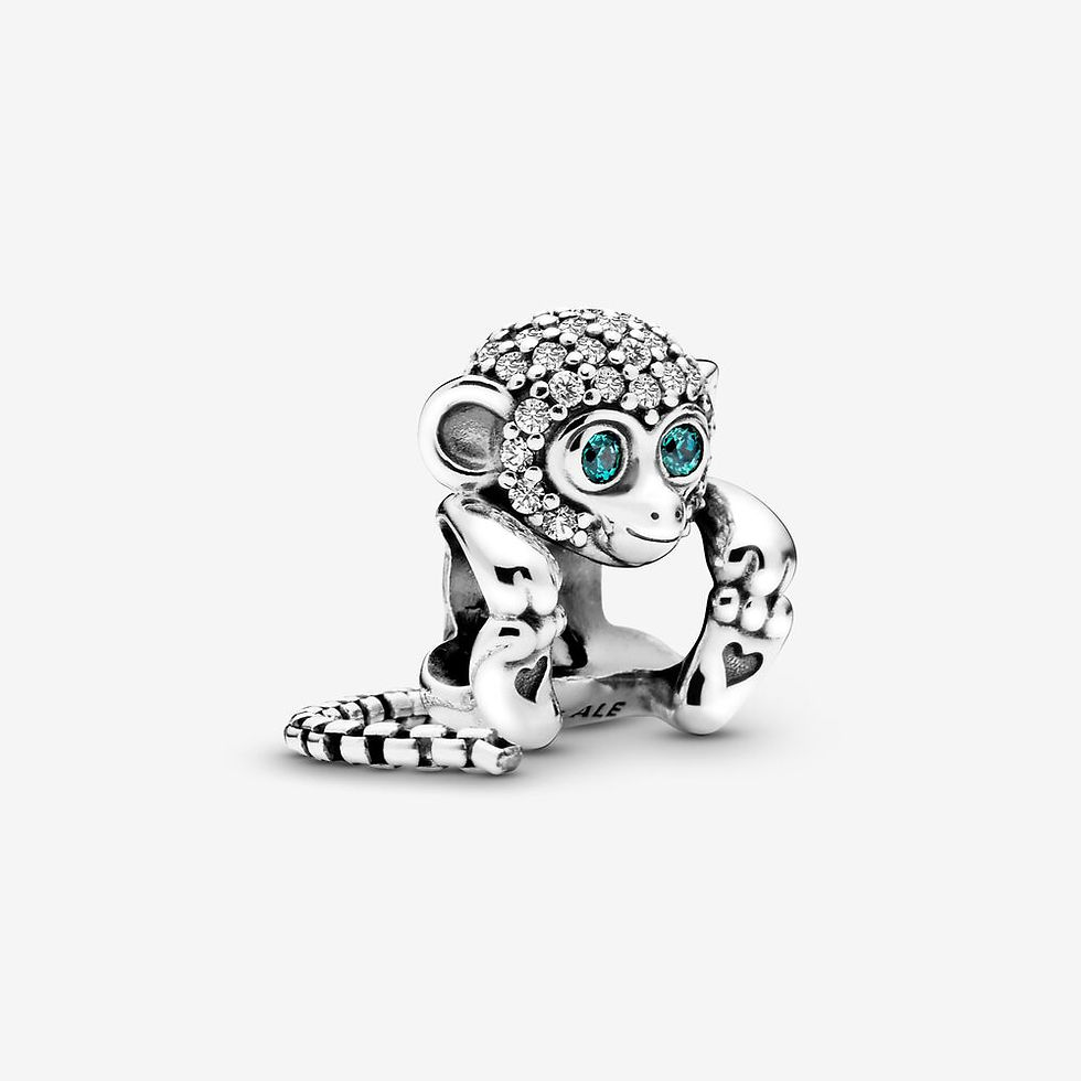 Sparkling Monkey Silver Charm