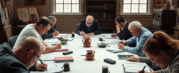 A group of writers writing
