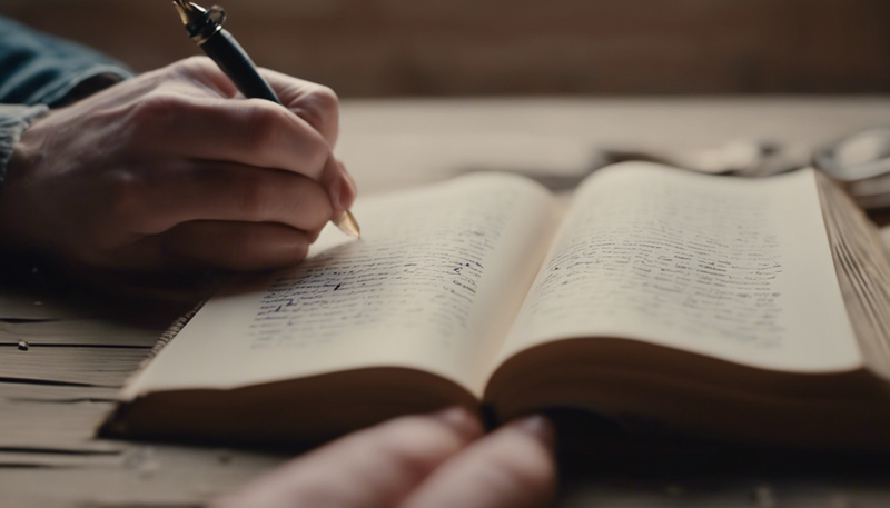 writing with a pen in a book