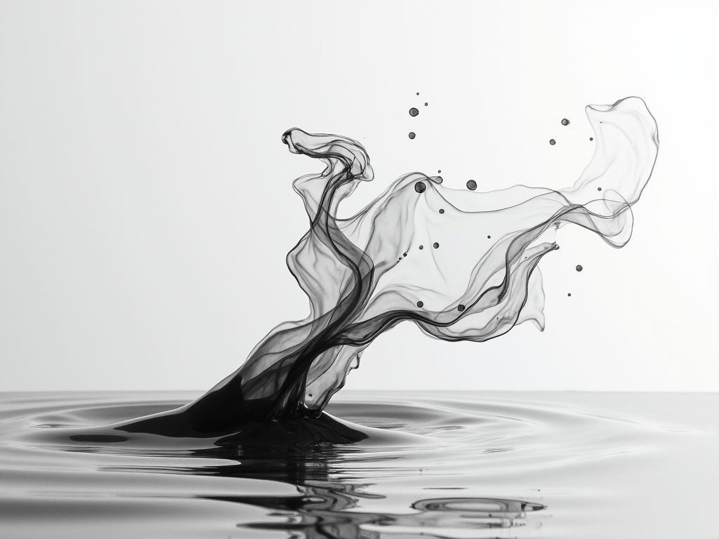 Abstract charcoal ink patterns swirling elegantly through clear water.