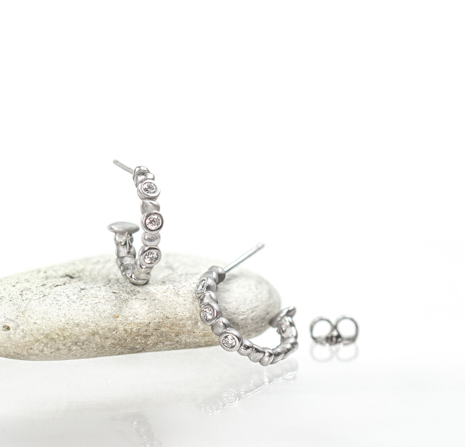 platinum beach pebble diamond hoops
