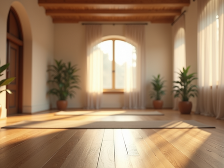 Yoga studio with sunlight streaming