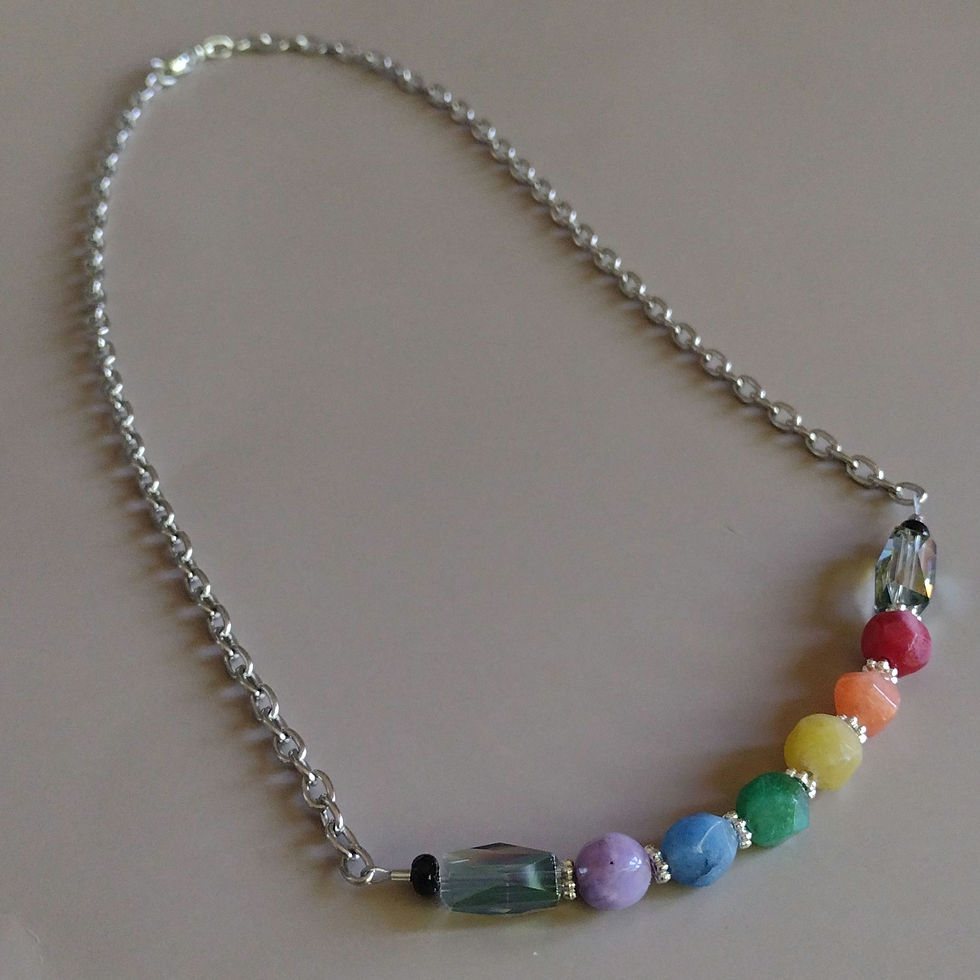 Necklace with rainbow stones and crystal tube beads