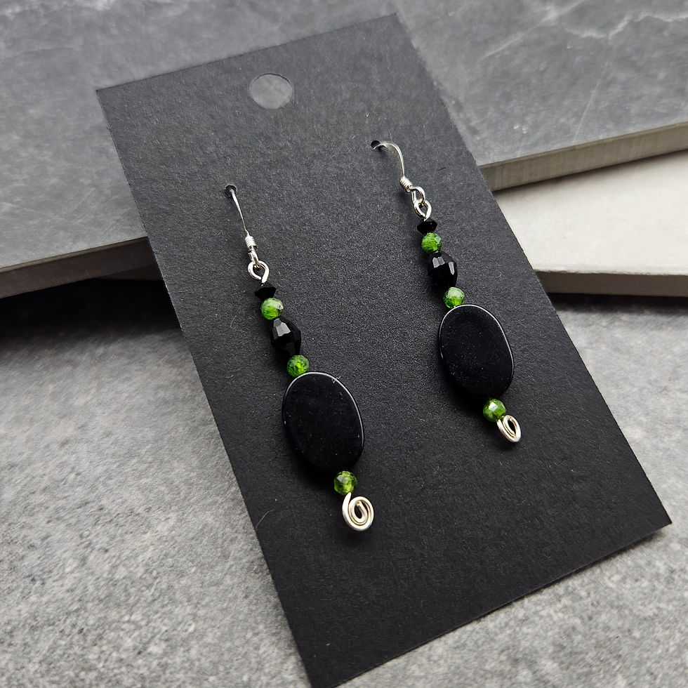 Green candy Jade and jet earrings on silver hooks