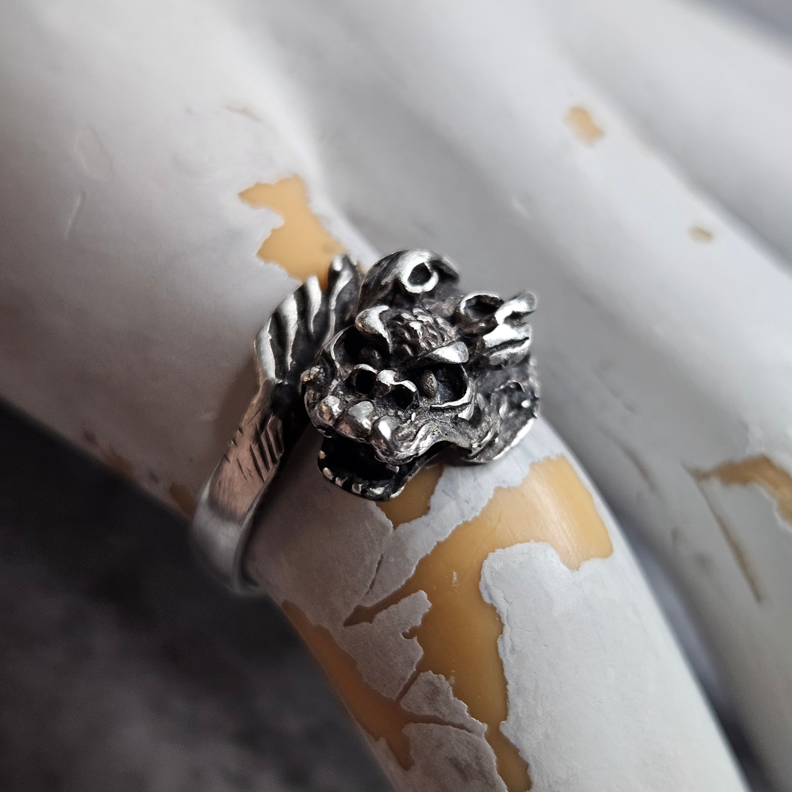 Highly detailed dragon head ring