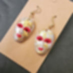 Small white, gold and red polymer clay mask earrings