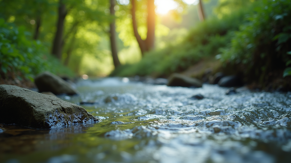 Close-up view of a tranquil nature scene with flowing water