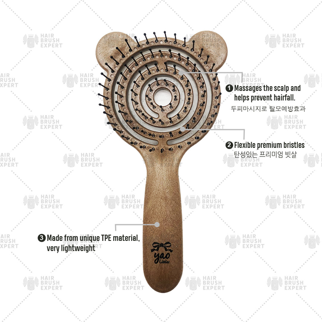 Yao Little Teddy Hair Brush (Adult Portable Brush also for Kids Ages 6-12)