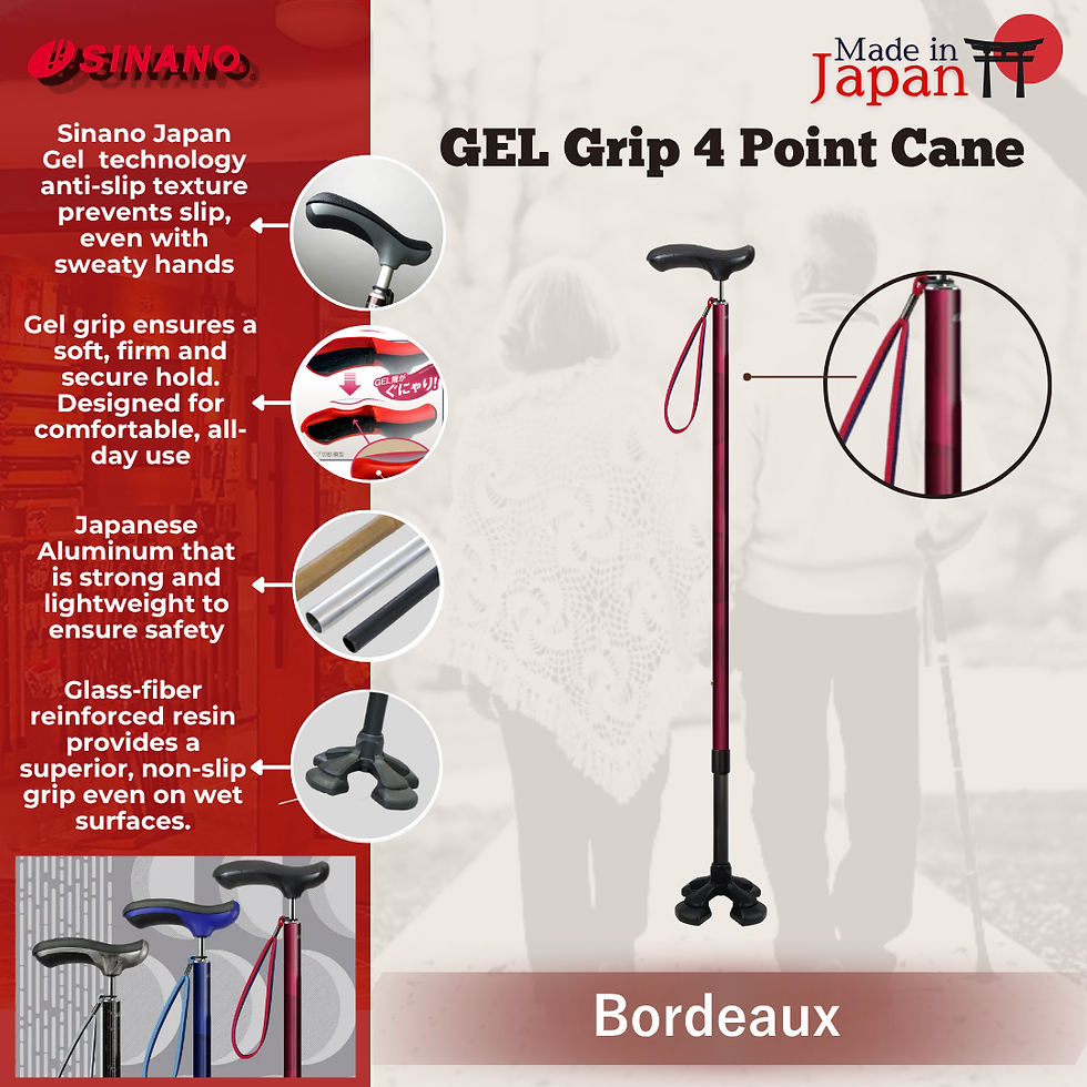 Thumbnail: Sinano Japan Gel Grip 4-Point Bordeaux Walking Cane
