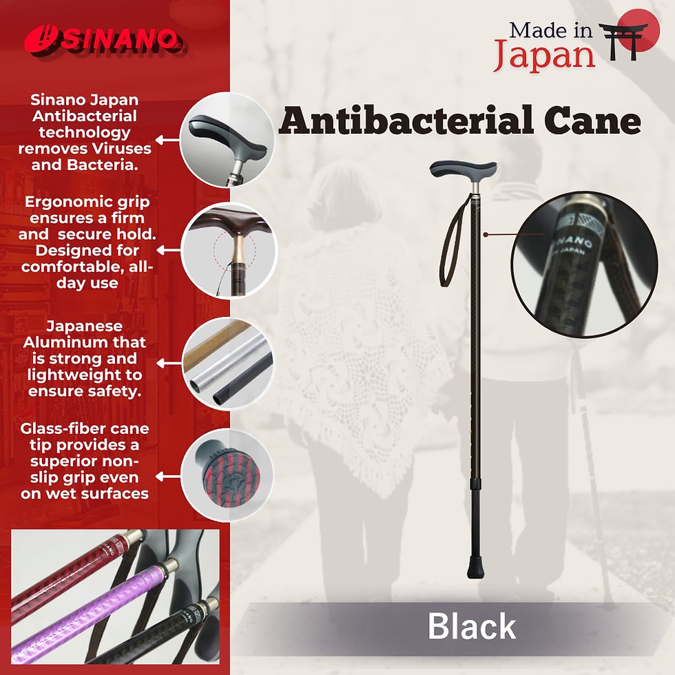 Thumbnail: Sinano Japan Antibacterial Black Walking Cane