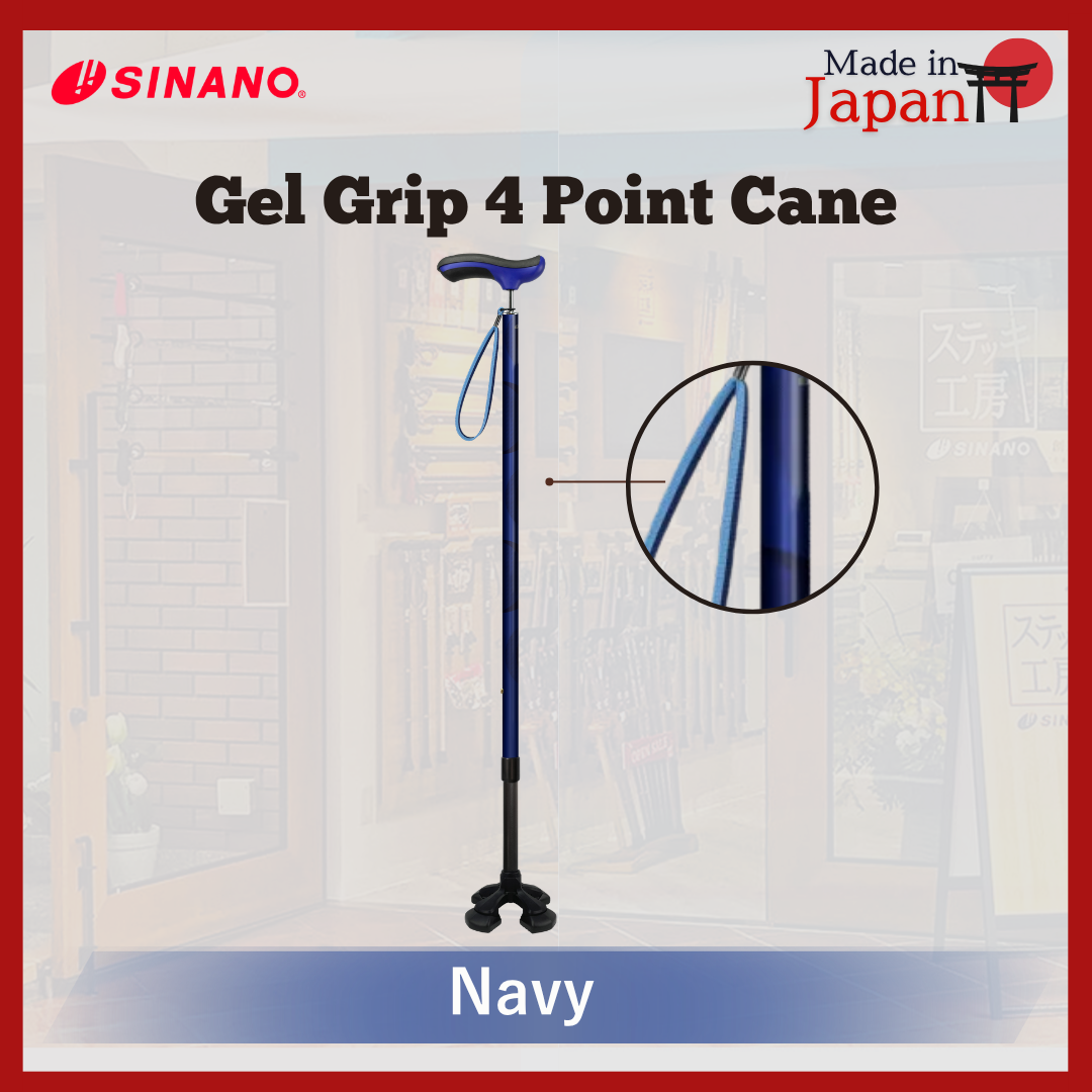 Sinano Japan Gel Grip 4-Point Navy Walking Cane