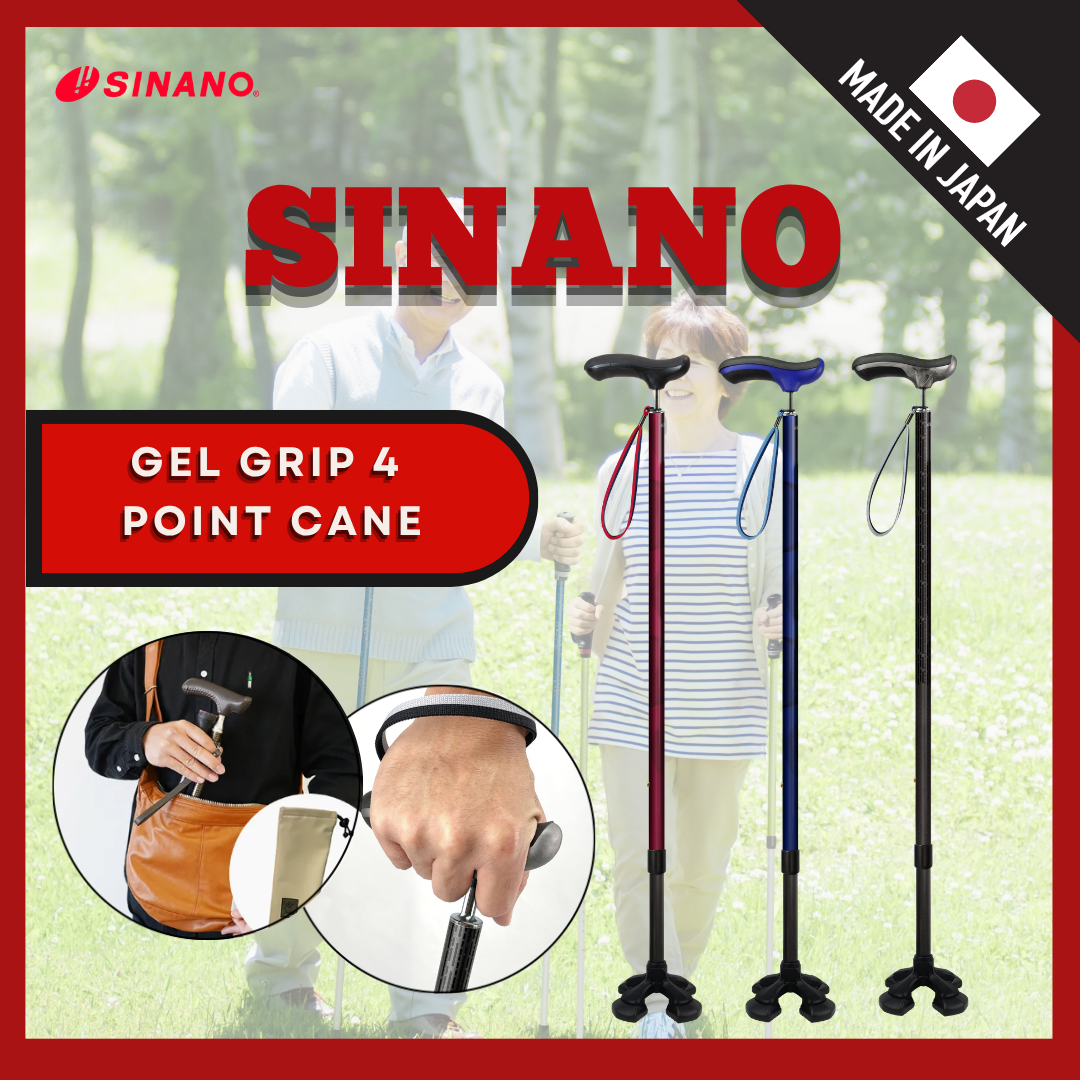Sinano Japan Gel Grip 4-Point Walking Cane for Stability & Comfort