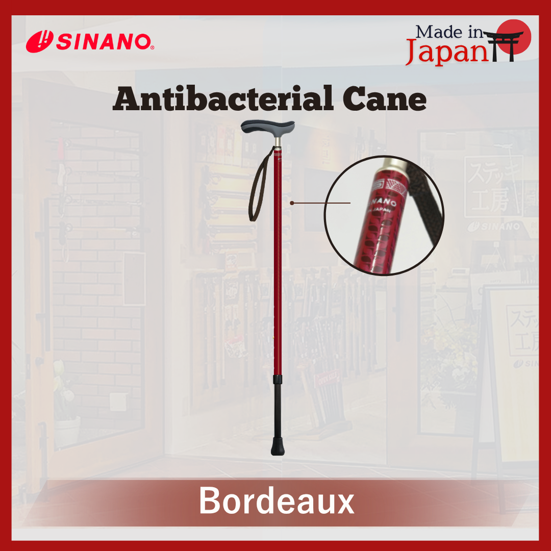 Sinano Japan Antibacterial Maroon Walking Cane