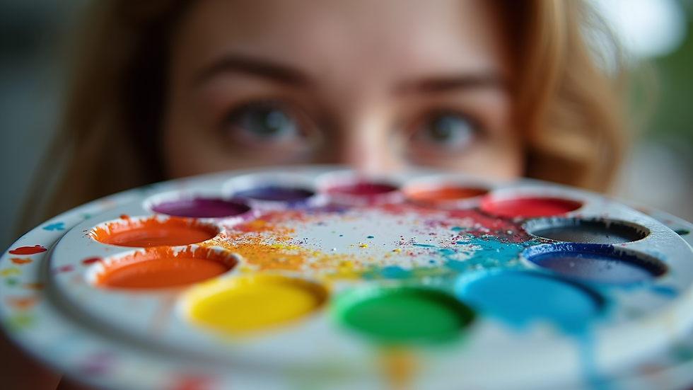 Eye-level view of a colorful face painting palette with safe, non-toxic paints