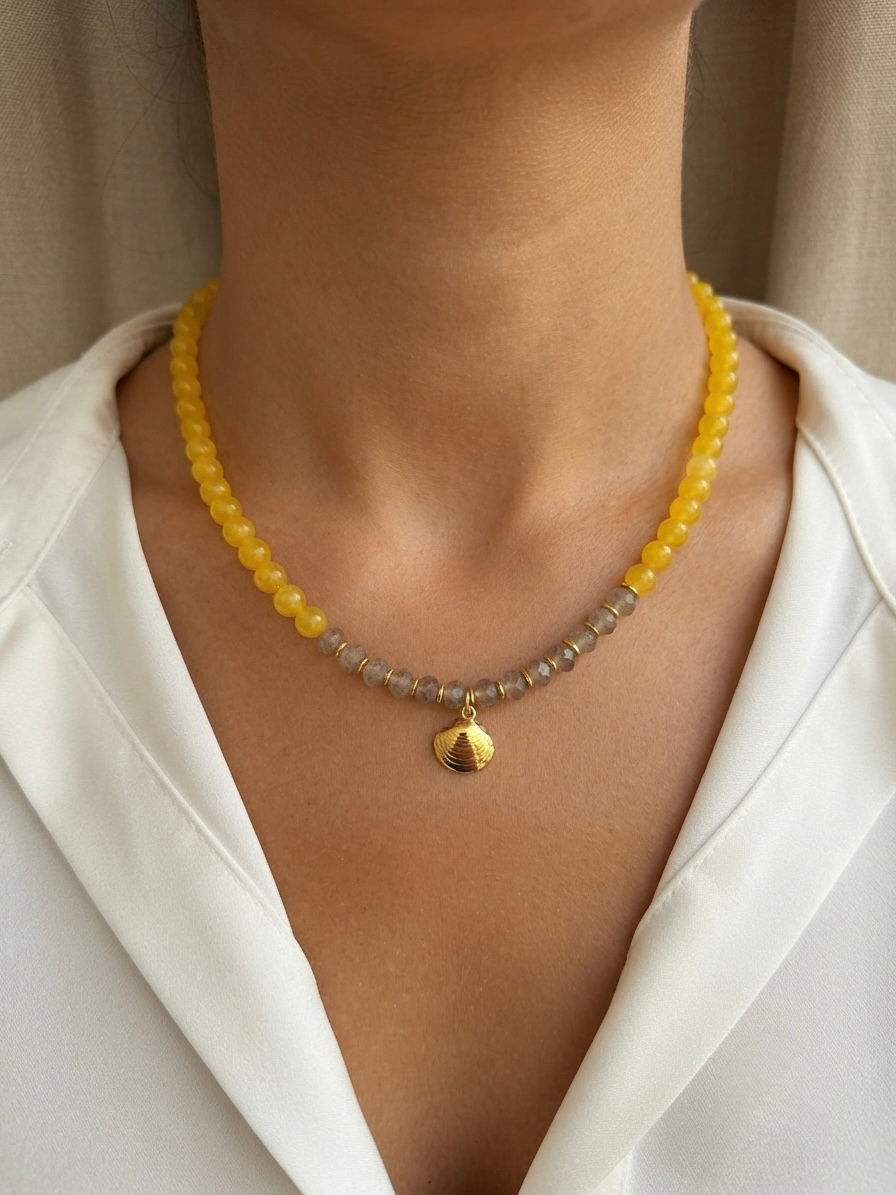 Collar Jade amarillo - ágata marrón