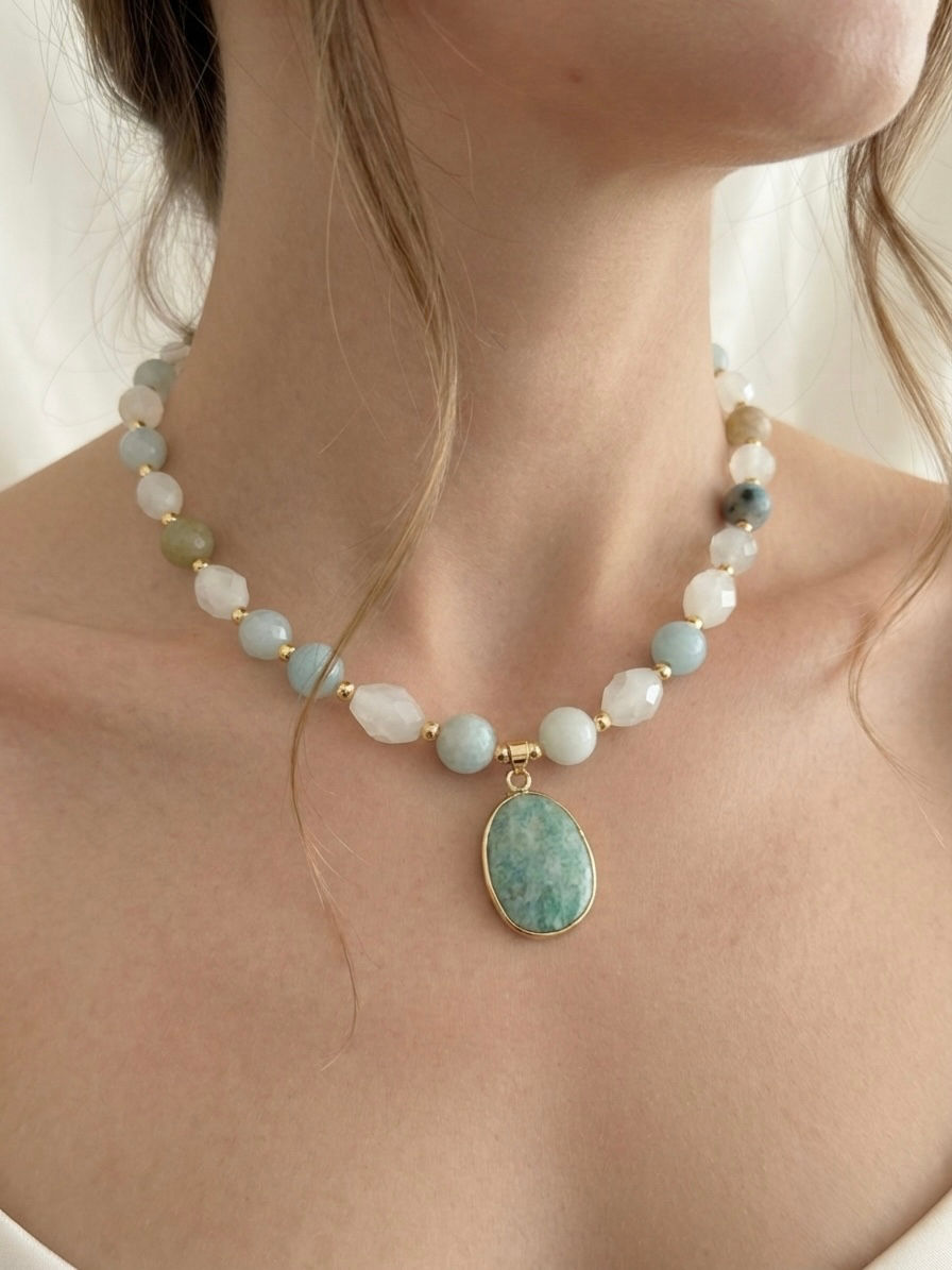 Collar cuarzo blanco - Amazonita