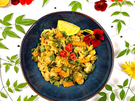 Minimal Effort Green Curry Pasta Bake