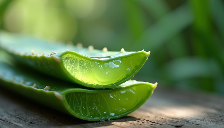 Close-up view of fresh aloe vera leaf with gel oozing out