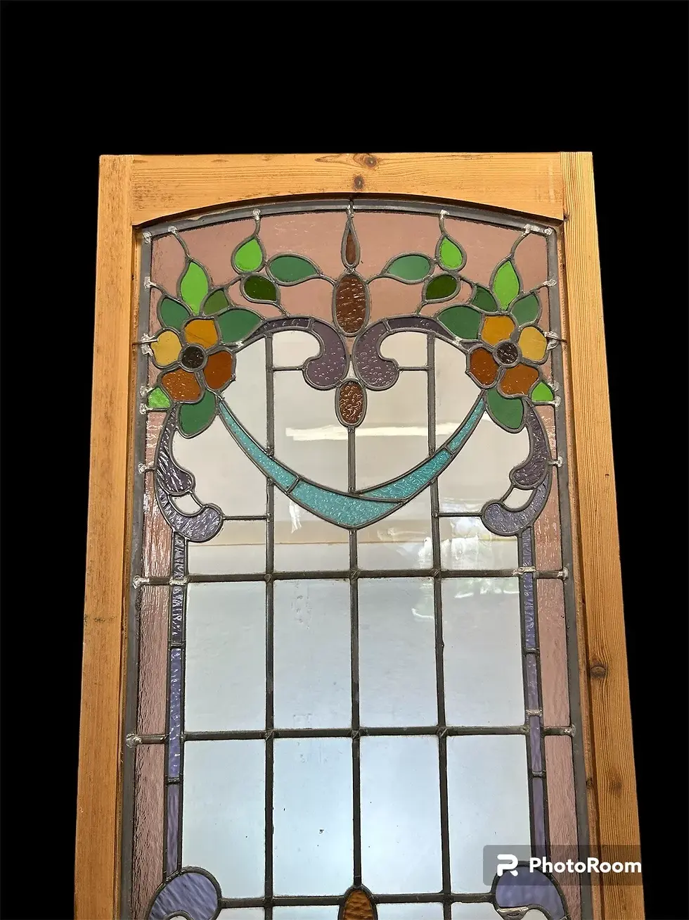 Thumbnail: VICTORIAN STAINED GLASS WINDOW PANEL OLD LEADED ANTIQUE RECLAIMED ART NOUVEAU