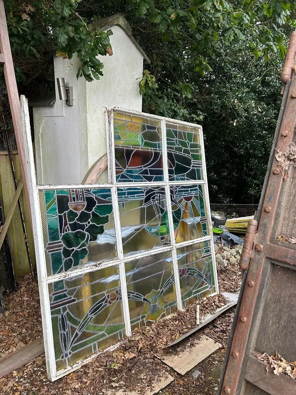Thumbnail: XL STAINED GLASS WINDOW PANEL RECLAIMED PERIOD ANTIQUE LEADED OLD SWANAGE HOTEL