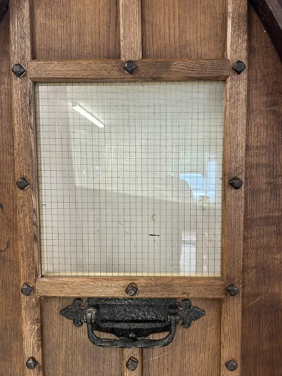 Thumbnail: SOLID OAK FRONT DOOR FRAME ANTIQUE OLD PERIOD RECLAIMED TUDOR ARCHED IRON GLAZED