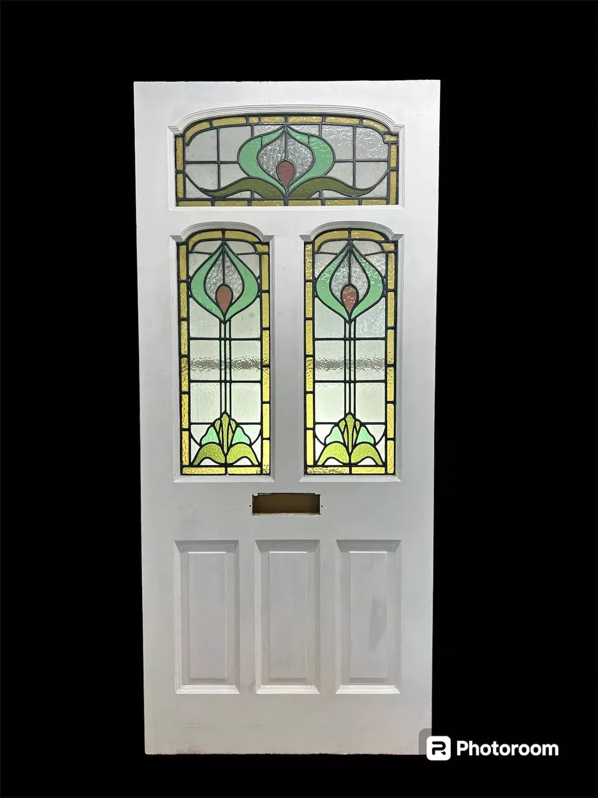 LARGE EDWARDIAN FRONT DOOR PERIOD STAINED GLASS OLD RECLAIMED ANTIQUE LEAD WOOD