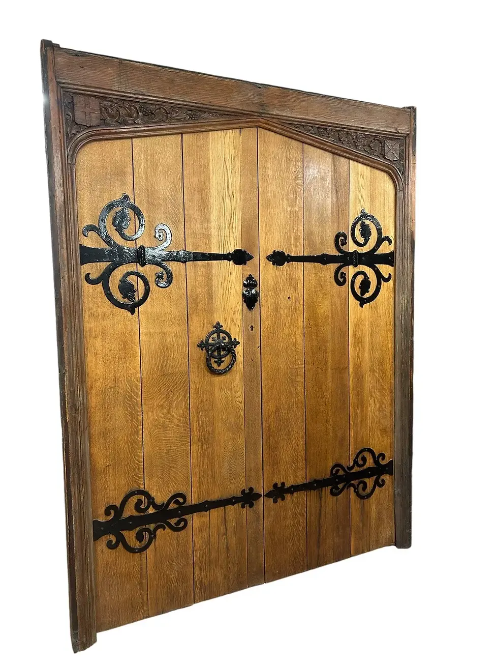 Thumbnail: LARGE OAK FRONT DOORS FRAME RECLAIMED PERIOD DOUBLE PERIOD MANOR CARVED IRON
