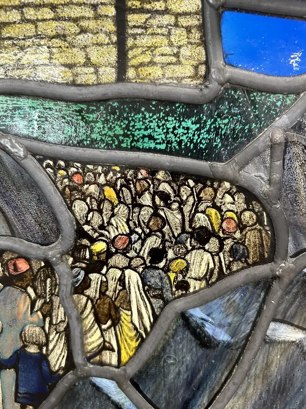 Thumbnail: VICTORIAN STAINED GLASS HAND PAINTED RARE WINDOW PANEL OLD RESTORED ANTIQUE LEAD
