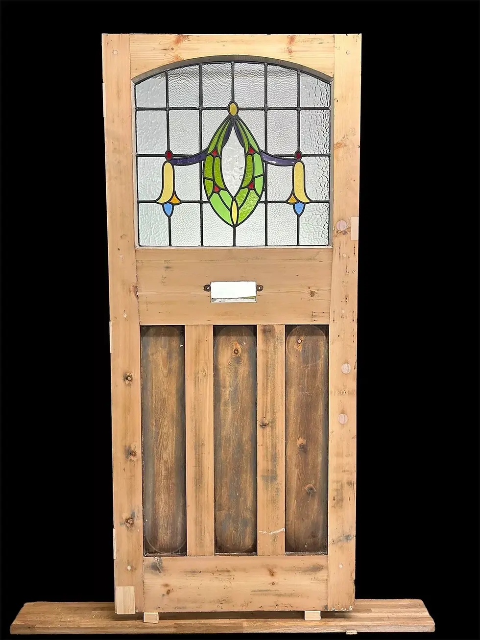 Thumbnail: ART DECO STAINED GLASS FRONT DOOR PERIOD OLD RECLAIMED ANTIQUE 20 30 WOOD LEADED